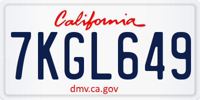 CA license plate 7KGL649