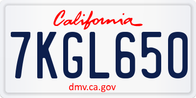 CA license plate 7KGL650