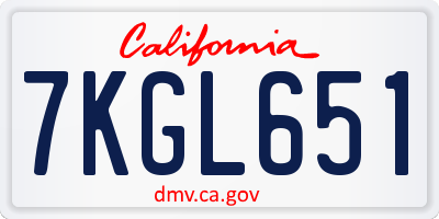 CA license plate 7KGL651