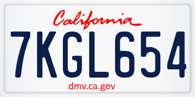 CA license plate 7KGL654