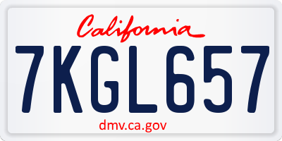 CA license plate 7KGL657