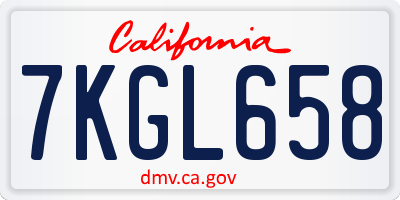 CA license plate 7KGL658