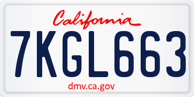 CA license plate 7KGL663