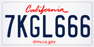 CA license plate 7KGL666