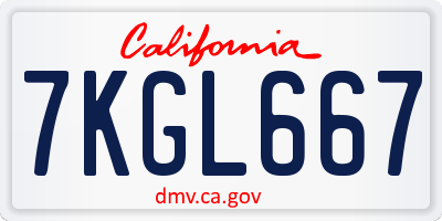 CA license plate 7KGL667