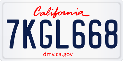 CA license plate 7KGL668