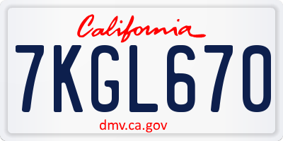 CA license plate 7KGL670