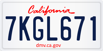 CA license plate 7KGL671