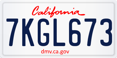 CA license plate 7KGL673