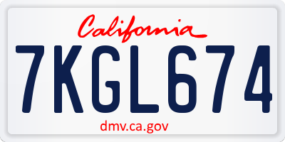 CA license plate 7KGL674