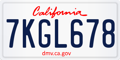 CA license plate 7KGL678