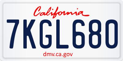 CA license plate 7KGL680