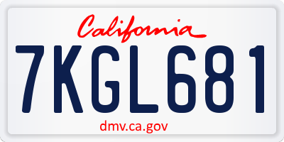 CA license plate 7KGL681