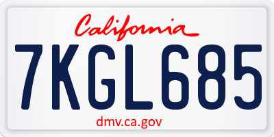 CA license plate 7KGL685