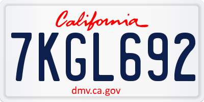 CA license plate 7KGL692
