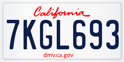 CA license plate 7KGL693