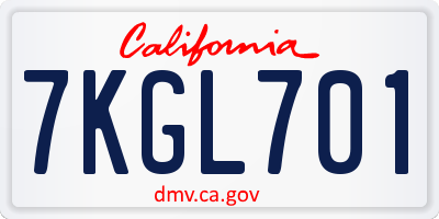 CA license plate 7KGL701
