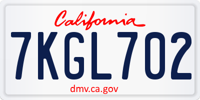 CA license plate 7KGL702