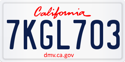 CA license plate 7KGL703