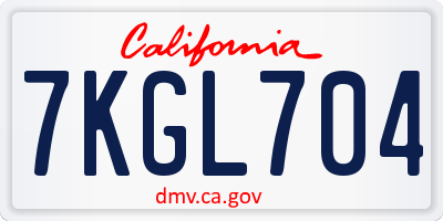 CA license plate 7KGL704