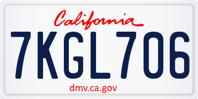 CA license plate 7KGL706
