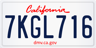 CA license plate 7KGL716