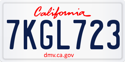 CA license plate 7KGL723