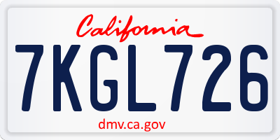 CA license plate 7KGL726