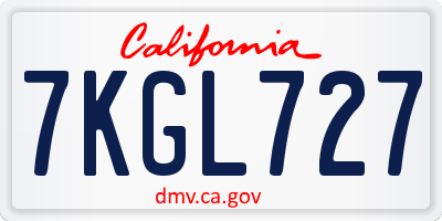 CA license plate 7KGL727