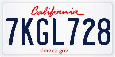 CA license plate 7KGL728