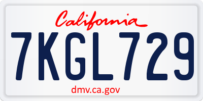CA license plate 7KGL729