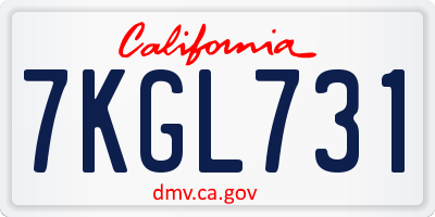 CA license plate 7KGL731