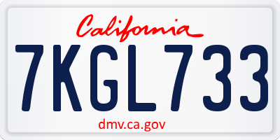 CA license plate 7KGL733