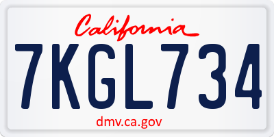 CA license plate 7KGL734