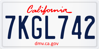 CA license plate 7KGL742
