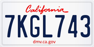 CA license plate 7KGL743
