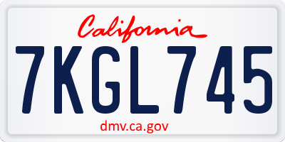 CA license plate 7KGL745