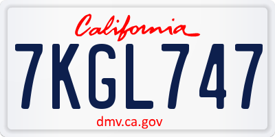 CA license plate 7KGL747