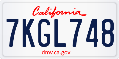 CA license plate 7KGL748
