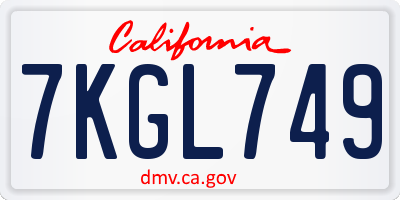 CA license plate 7KGL749