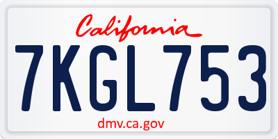 CA license plate 7KGL753