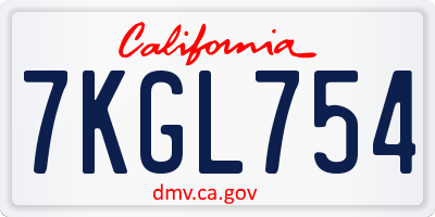CA license plate 7KGL754
