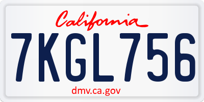 CA license plate 7KGL756