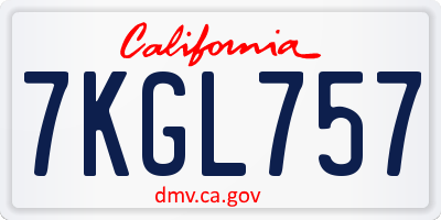 CA license plate 7KGL757