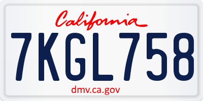 CA license plate 7KGL758