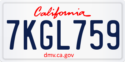 CA license plate 7KGL759