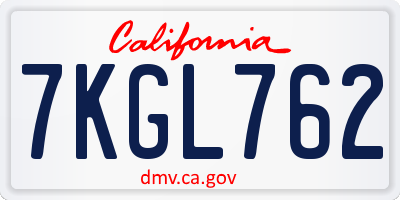 CA license plate 7KGL762