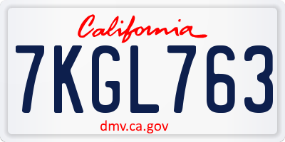 CA license plate 7KGL763