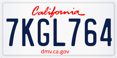 CA license plate 7KGL764