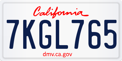 CA license plate 7KGL765